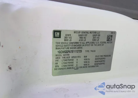 2014 Chevrolet Express 2500 Work Van z USA, uszkodzony, nr VIN 1GCWGGFA7E1112729